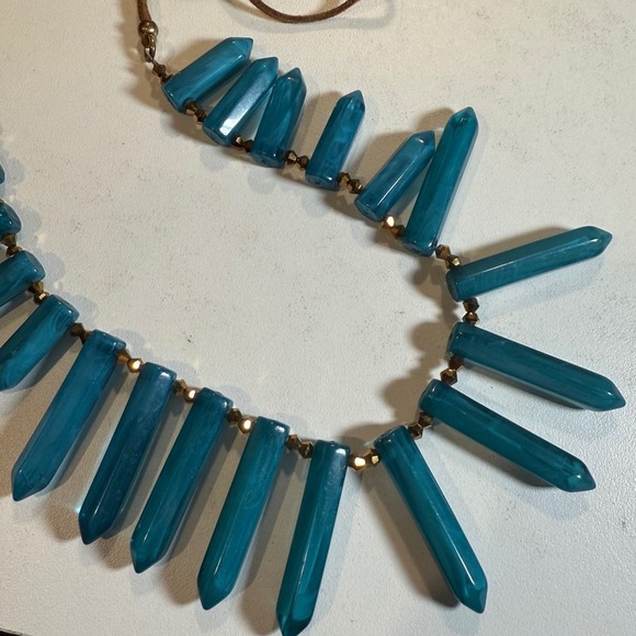 Boho Turquoise Stone Necklace Adjustable Brown Suede Cord Pendant Jewelry - Picture 2 of 4